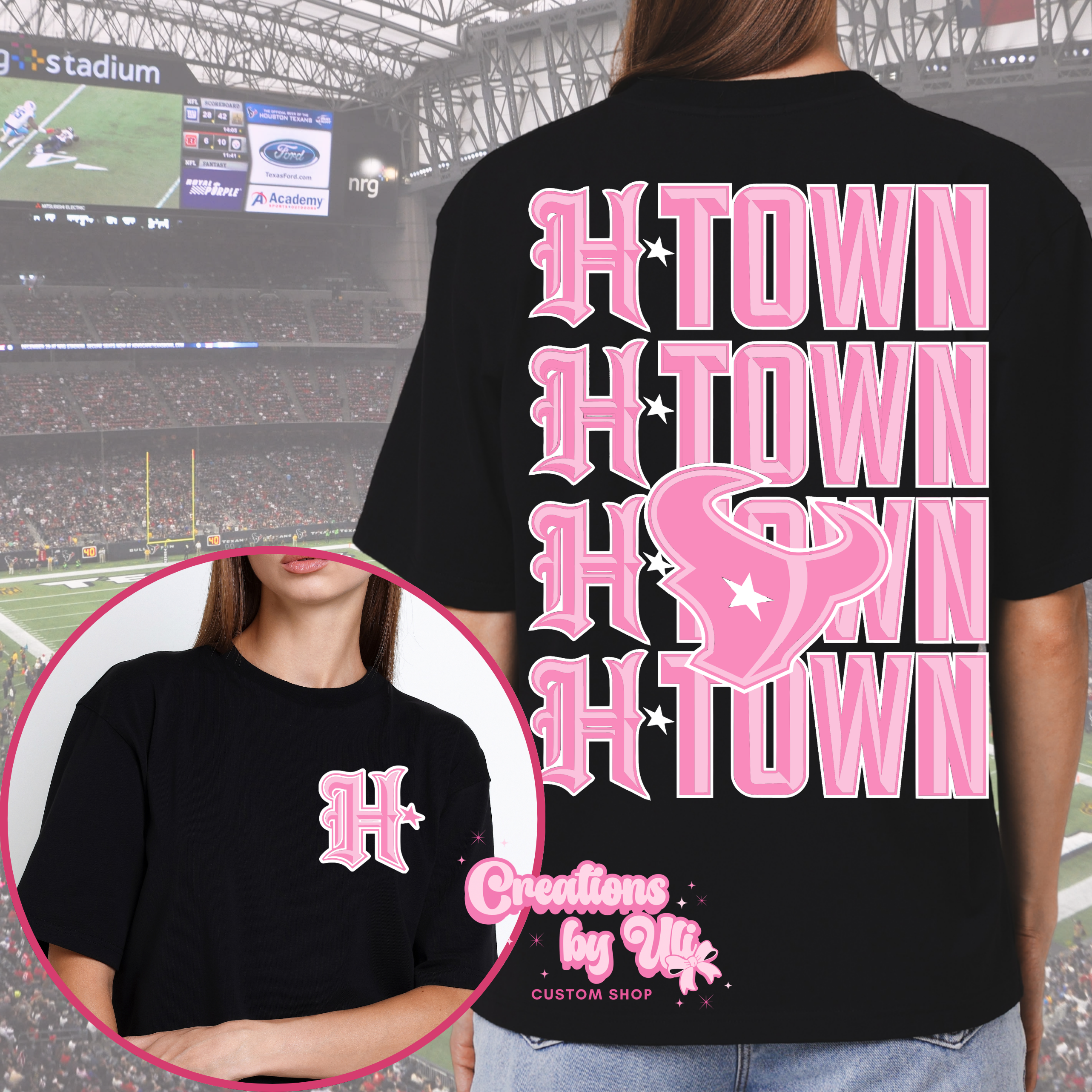 Pink H-Town Stacked Tee