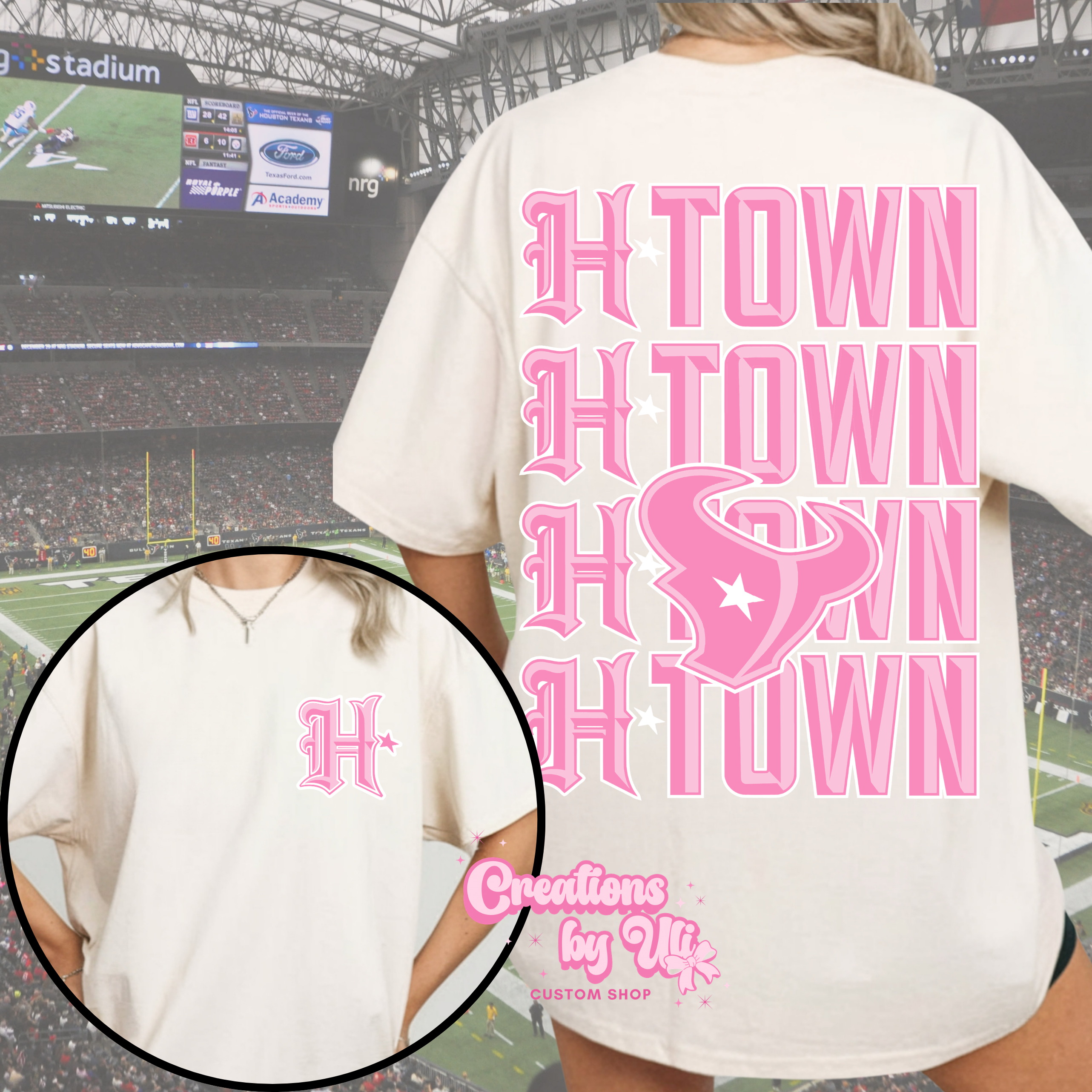 Pink H-Town Stacked Tee