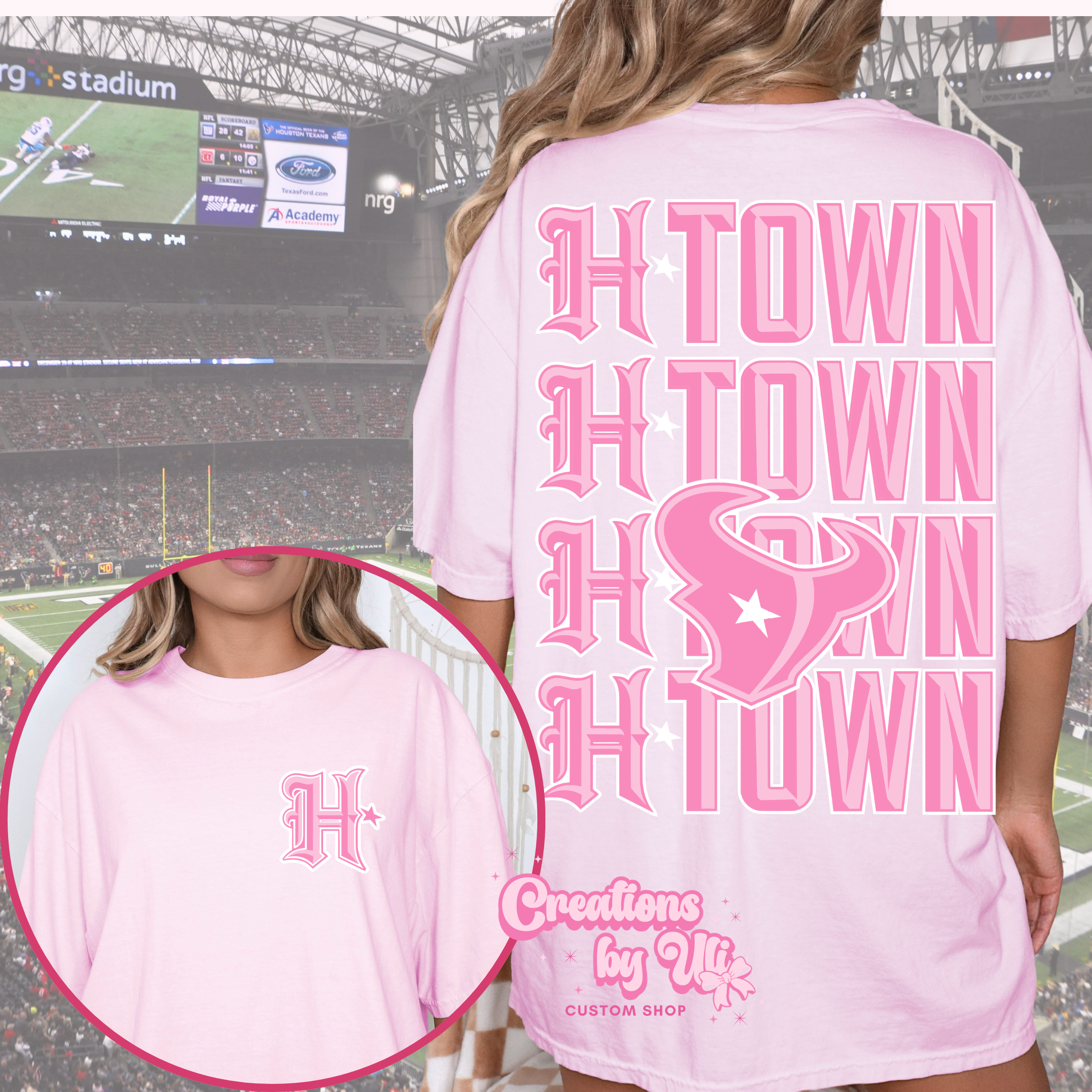 Pink H-Town Stacked Tee