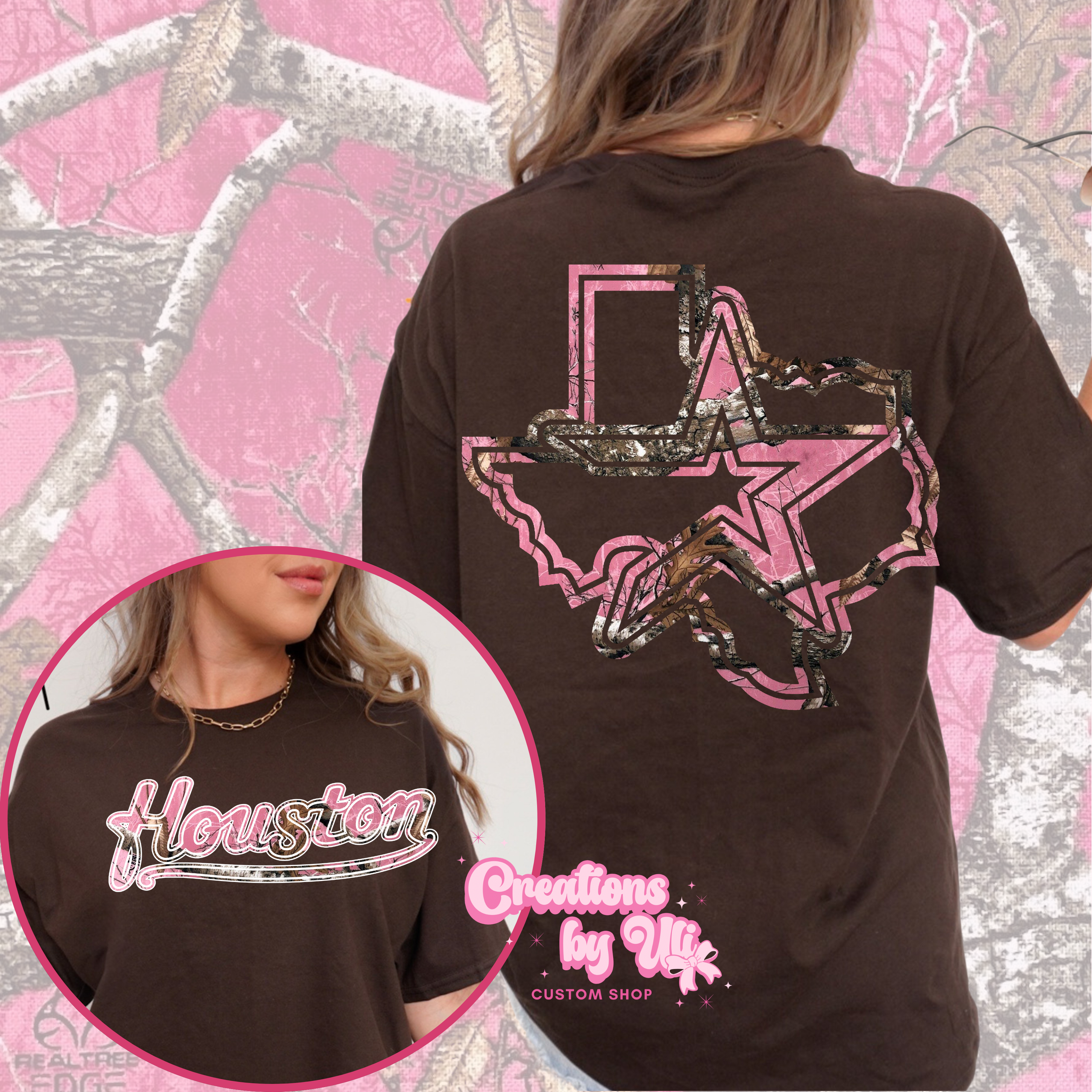 Houston Pink Script Camo Tee