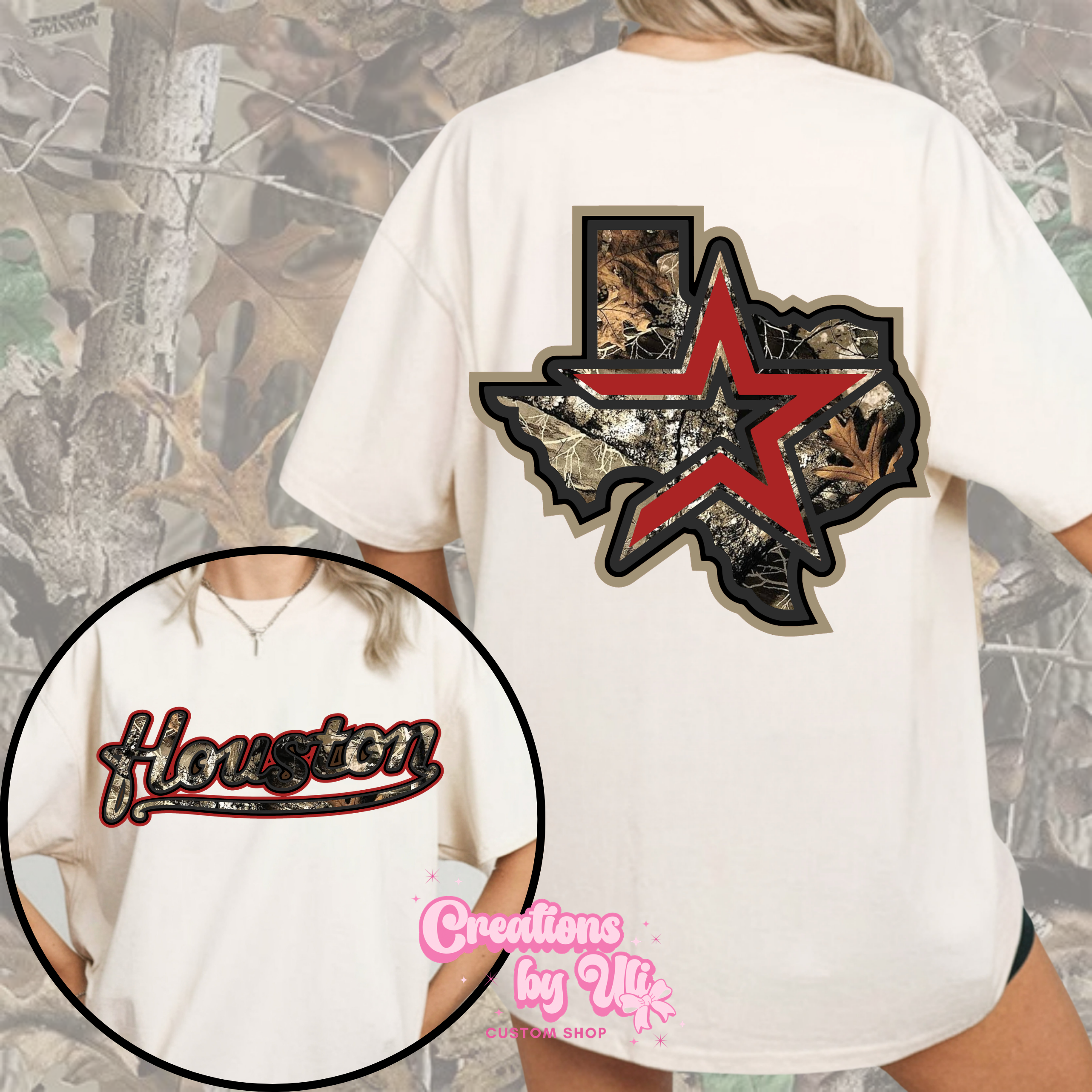 Houston Camo Star Tee – Red Texas Outline