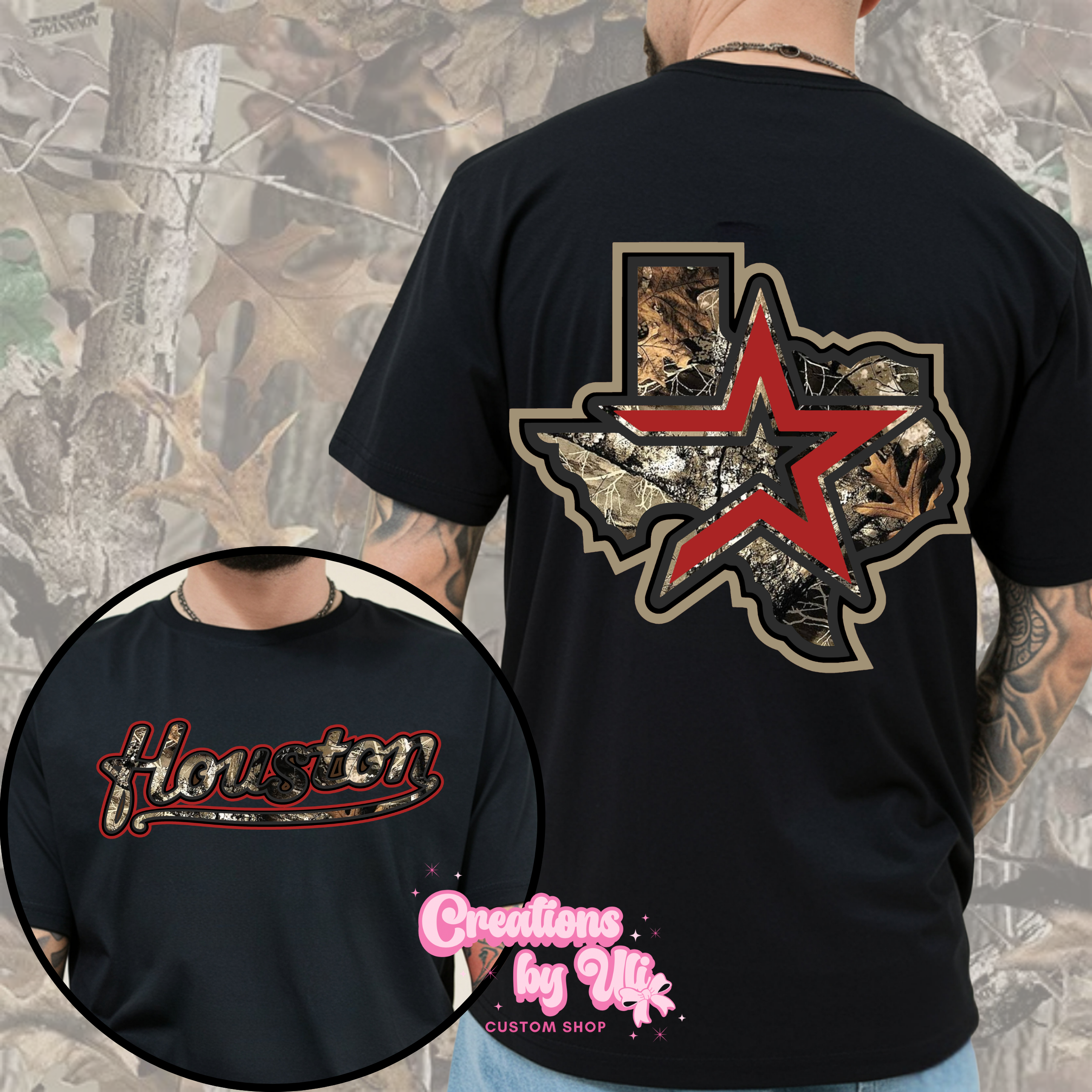 Houston Camo Star Tee – Red Texas Outline