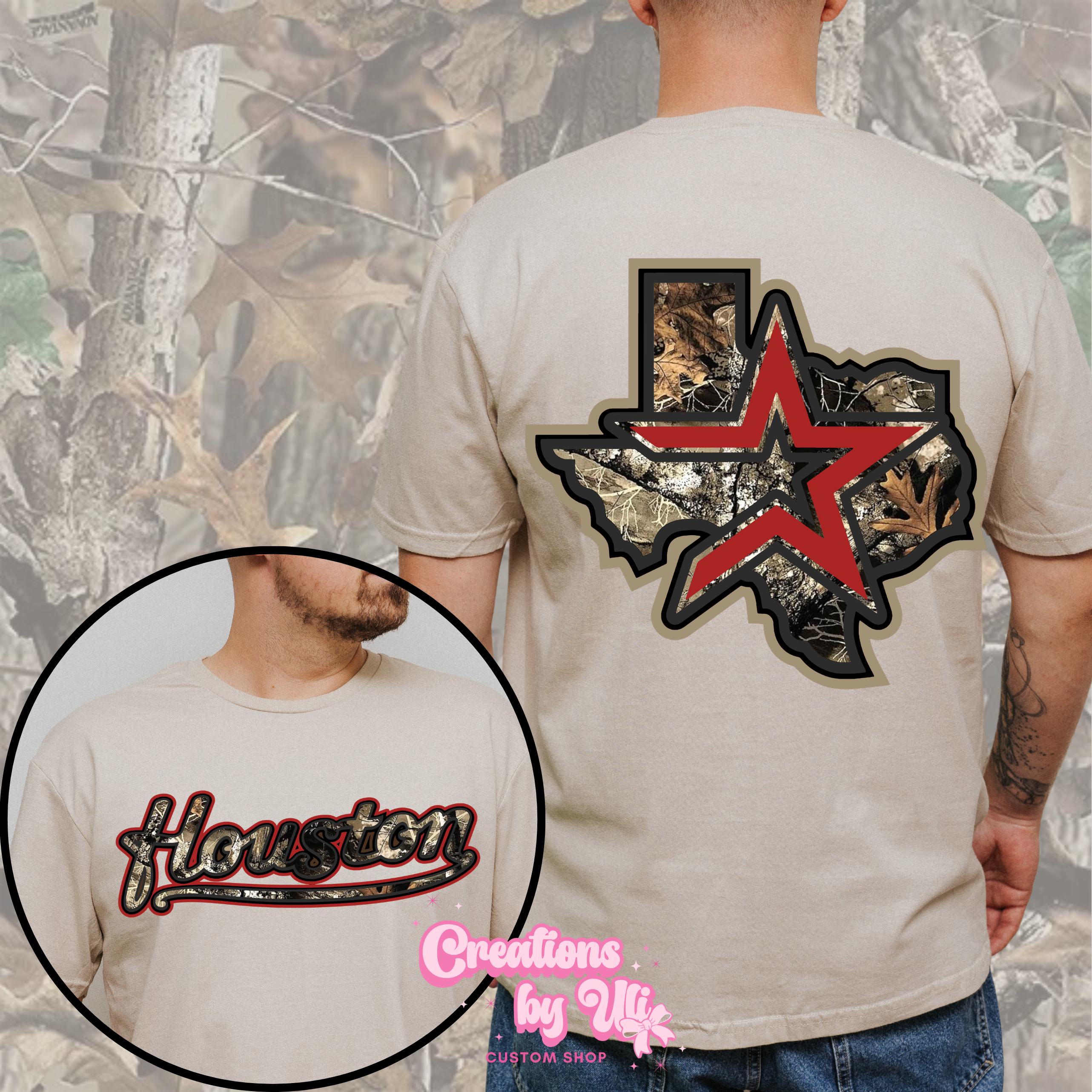 Houston Camo Star Tee – Red Texas Outline
