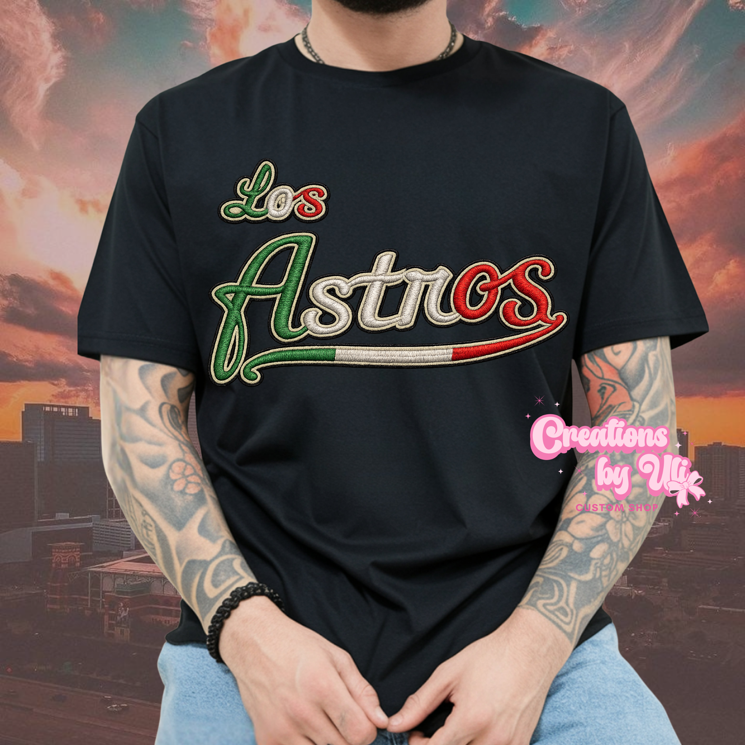 Los Astros Faux Embroidered Tee – Houston Baseball Inspired