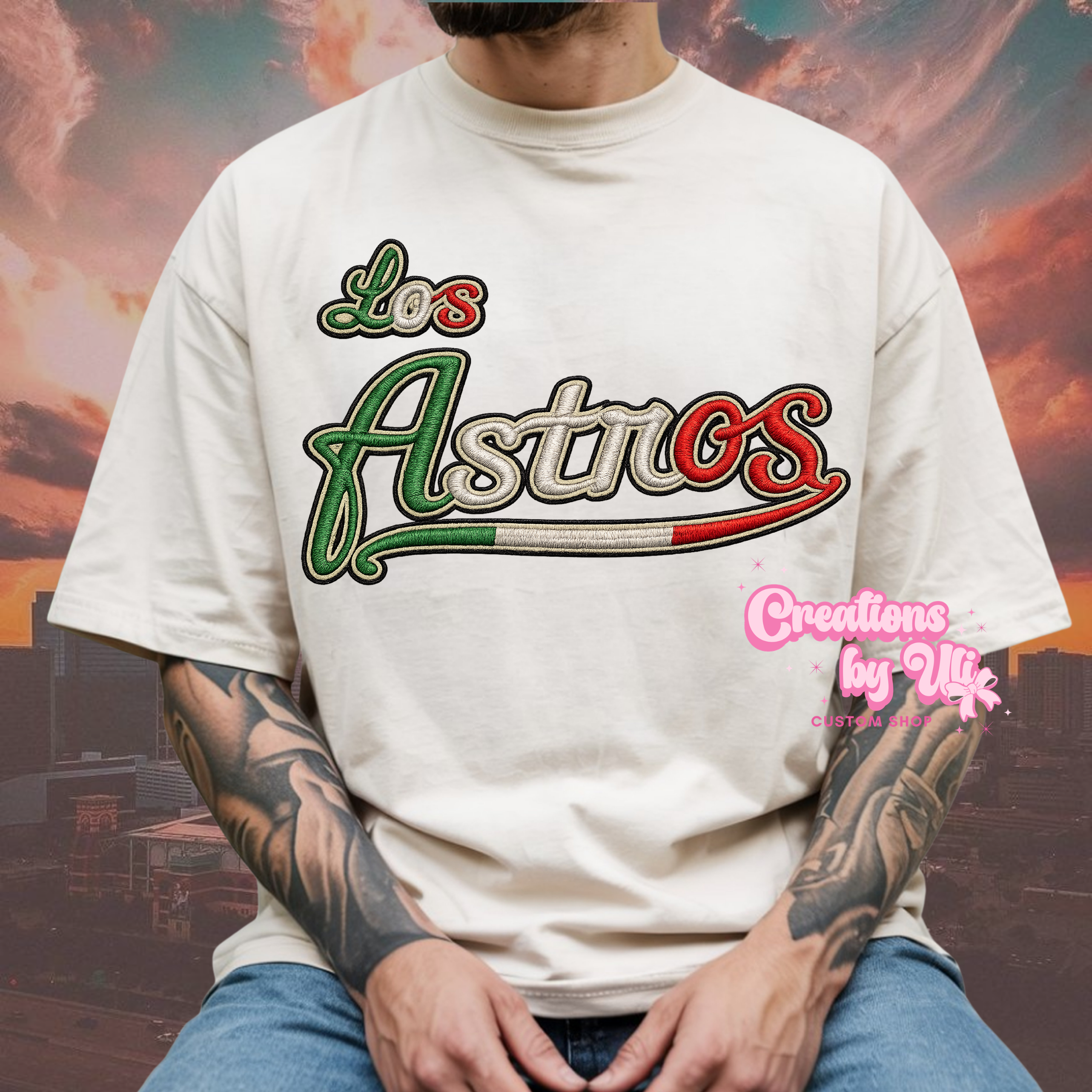 Los Astros Faux Embroidered Tee – Houston Baseball Inspired