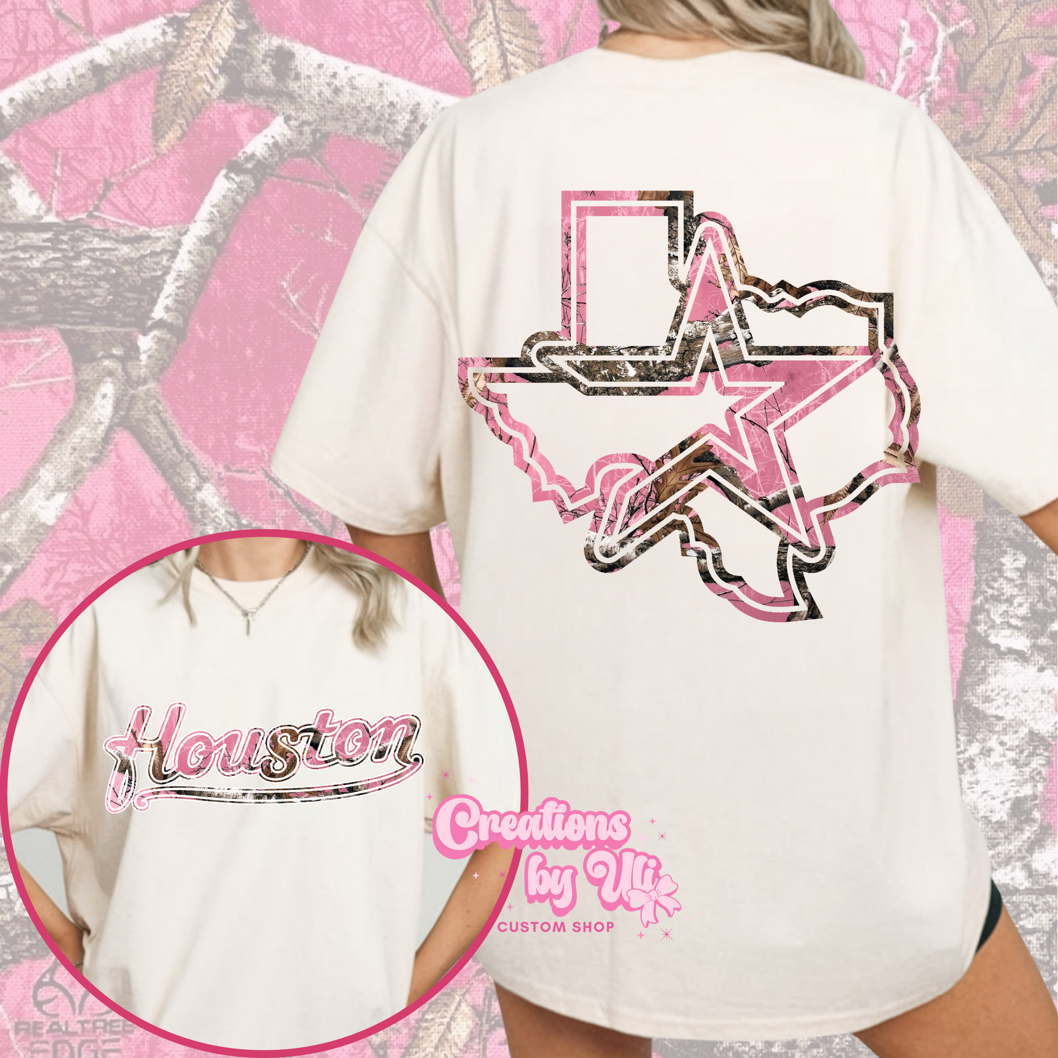 Houston Pink Script Camo Tee