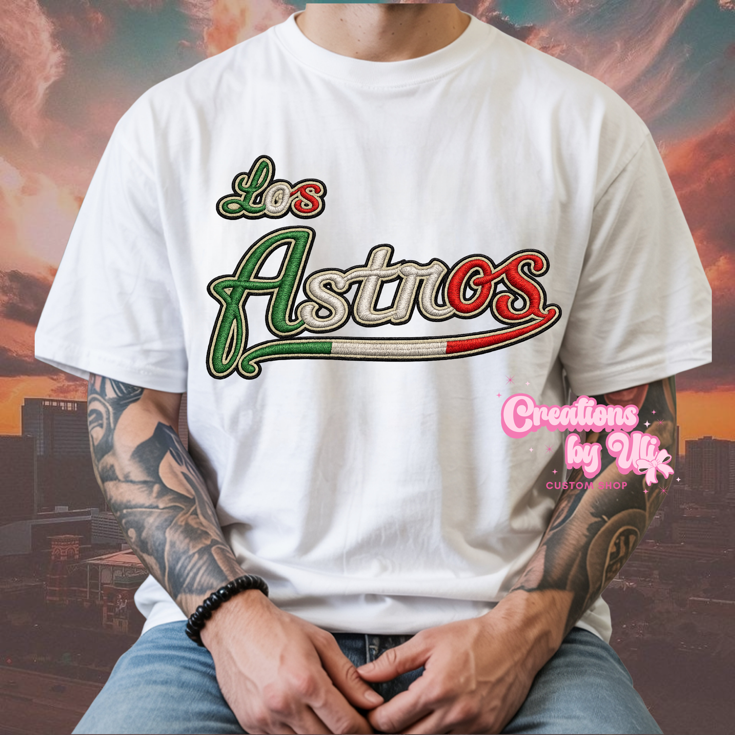 Los Astros Faux Embroidered Tee – Houston Baseball Inspired