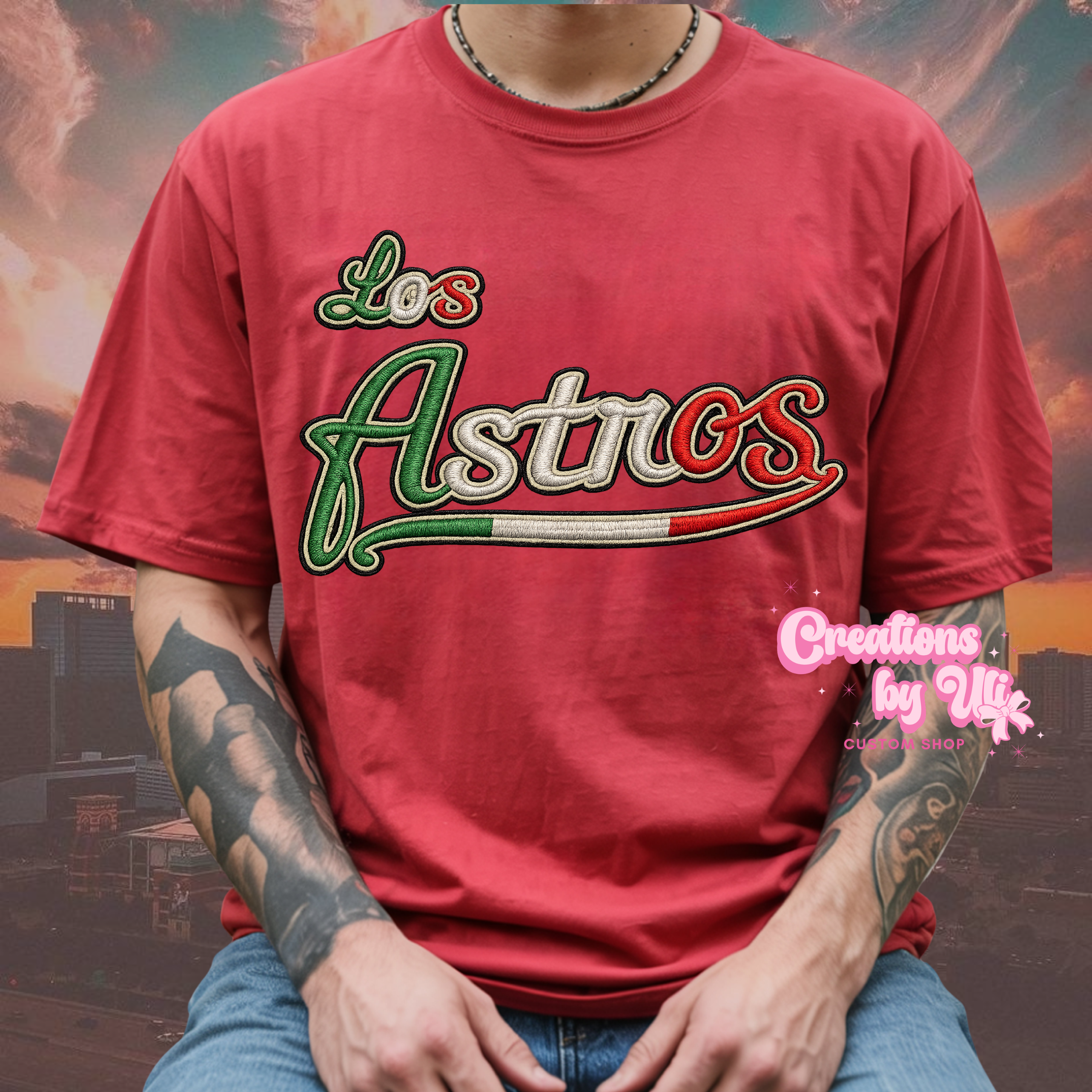 Los Astros Faux Embroidered Tee – Houston Baseball Inspired