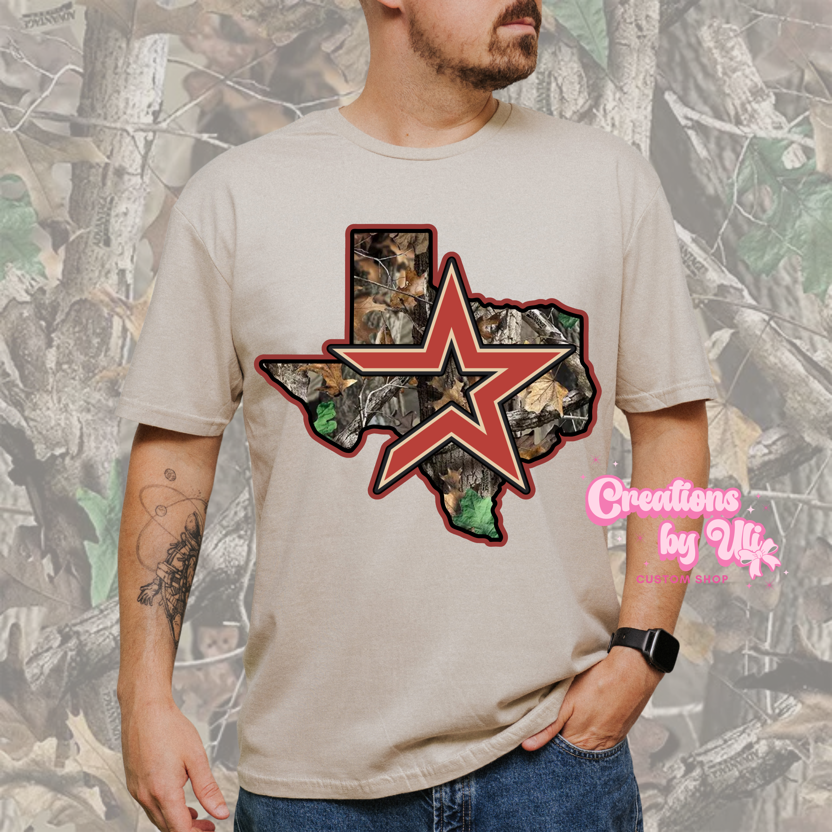 Texas Camo Tee - Burgundy Outline